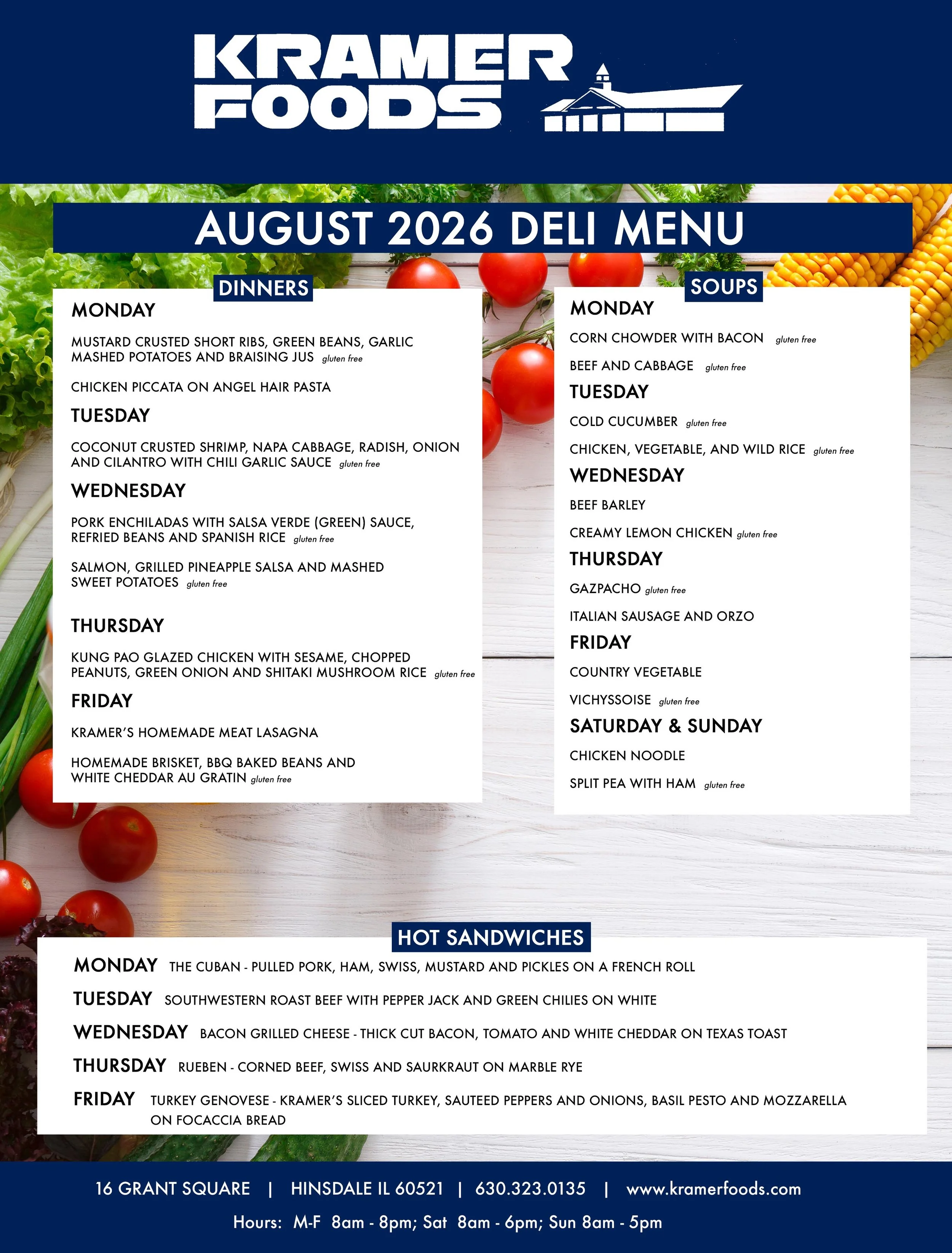 image of August Deli menu, call us at 630323-0135 with any question