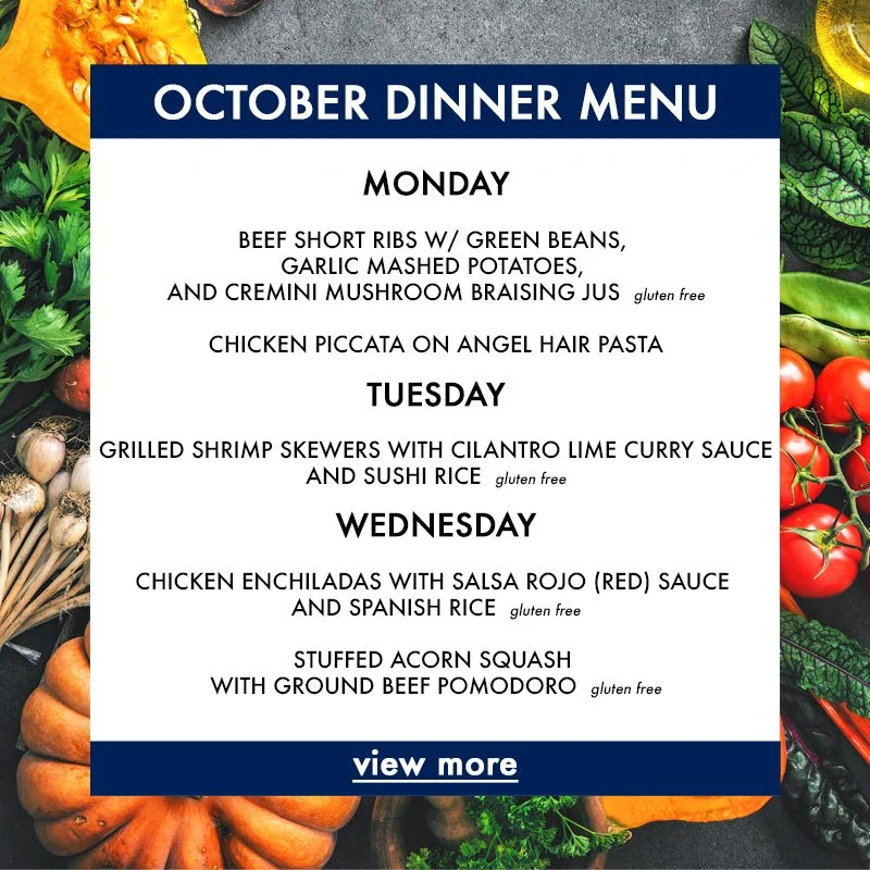 Preview image of October Dinner Menu, call us at 630-323-0135 if you have any questions