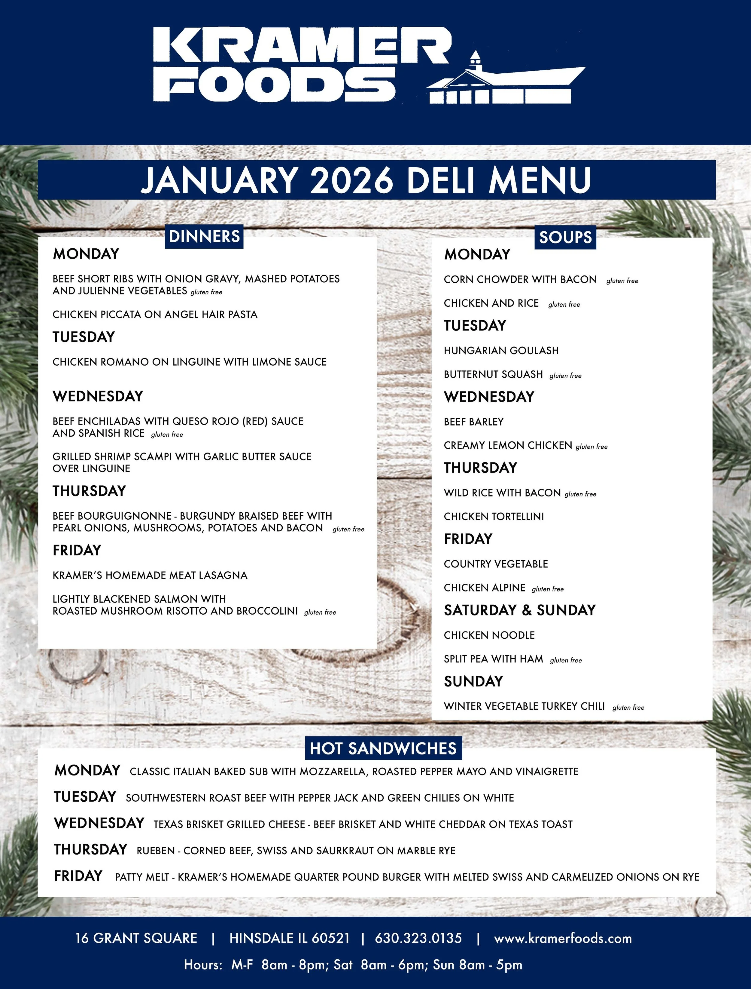 Image of our Deli Menu, call with any questions 630-323-0135