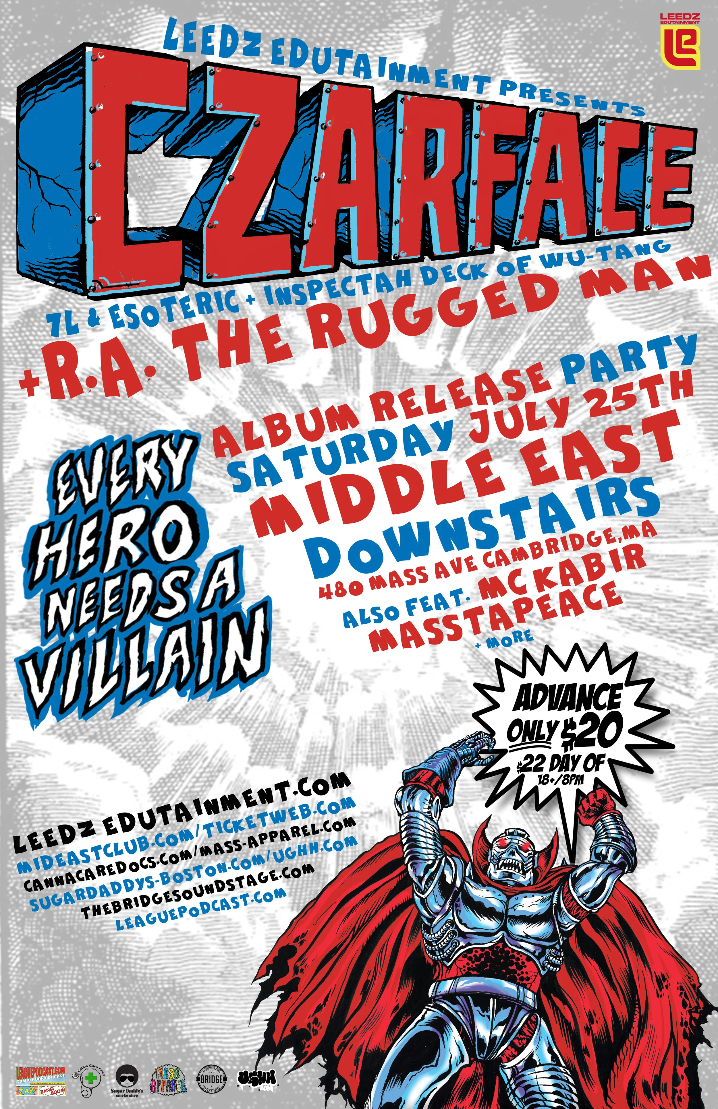 SAT 7/25 - LeedzEdu presents: CZARFACE, R.A. The Rugged Man, MC Kabir, Masstapeace