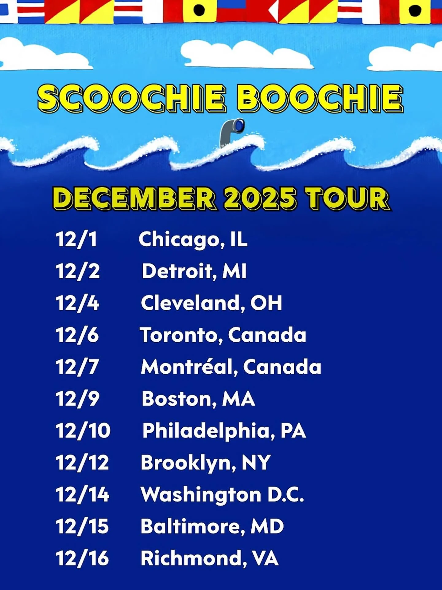 #Repost @scoochie_boochie
・・・
Come see me on tour, link in bio🌋:
12/1 - Chicago, IL
12/2 - Detroit, MI
12/4 - Cleveland, OH
12/6 - Toronto, Canada
12/7 - Montreal, Canada
12/9 - Boston, MA
12/10 - Philadelphia, PA
12/12 - Brooklyn, NY
12/14 - Washin