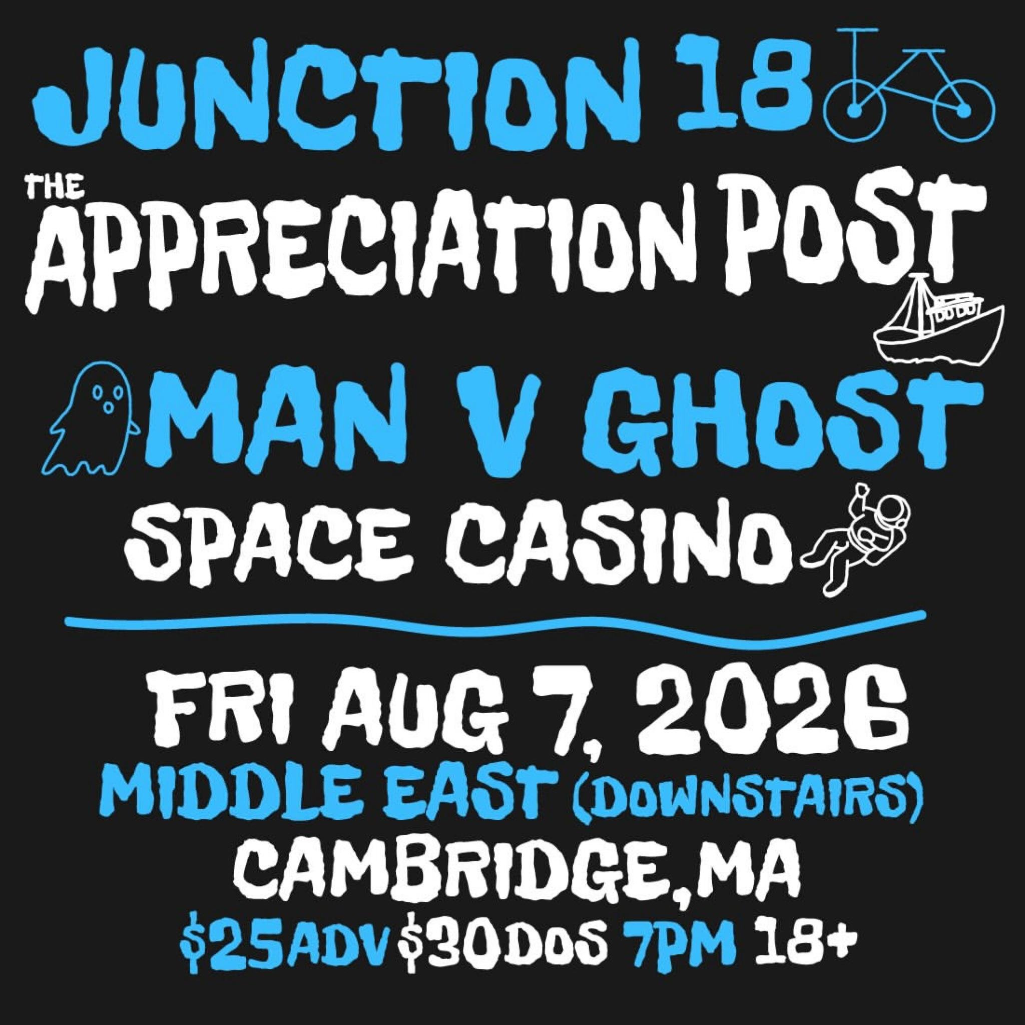 FRIDAY! @junction18rock with @theappreciationpost @manvghost @spacecasinoband is on sale now! 🎟️

Skip the fees&mdash;Fee Free Box Office after 3pm on show days.
4h