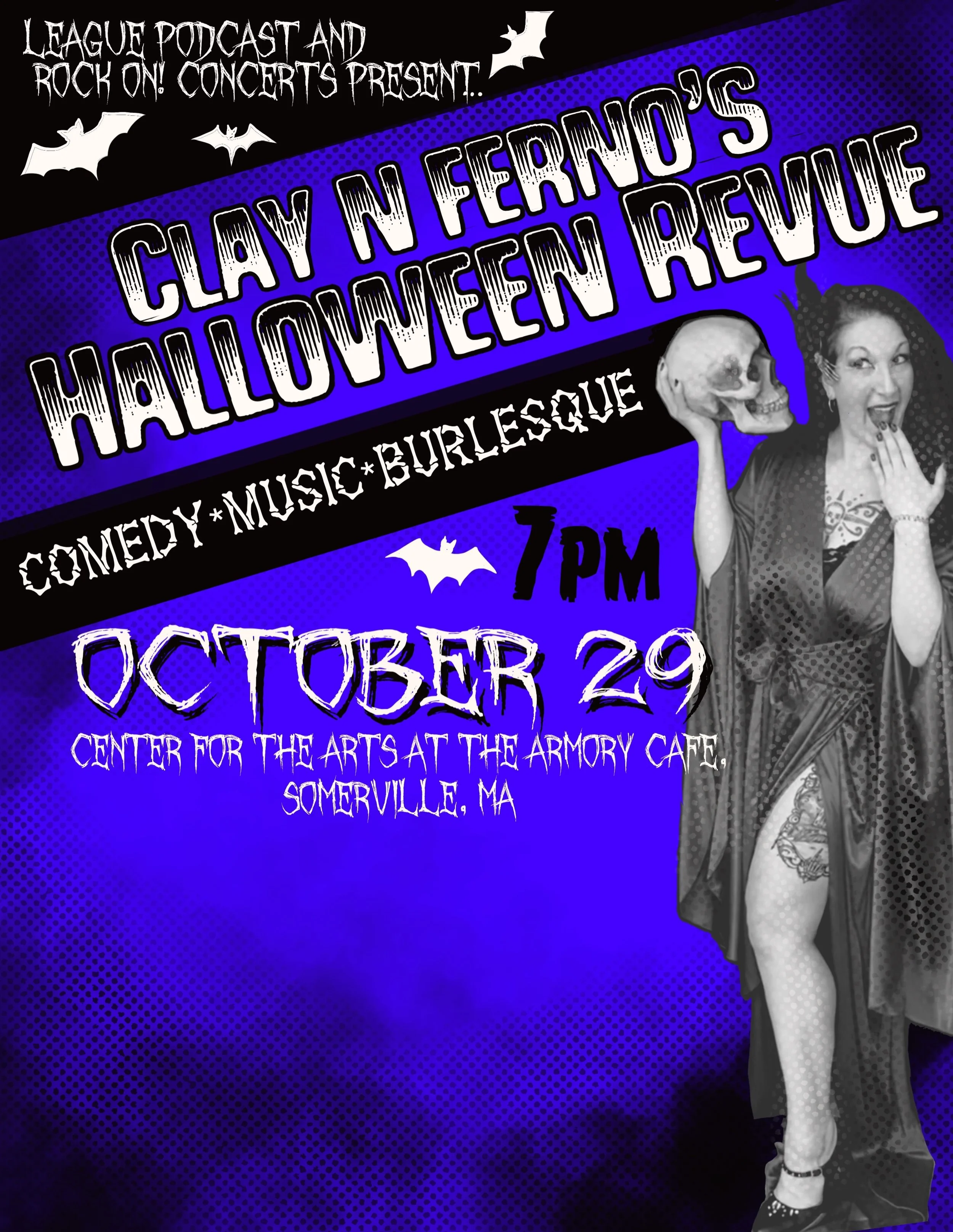 Midnight reveal! @devastasiaburlesque will be performing at @claynferno&rsquo;s Halloween Revue! Thursday, October 29th at @artsatthearmory cafe. Early birb 🐦&zwj;⬛ on sale now at @ticketweb! Link in bio leaguepodcast.com/events 🎃