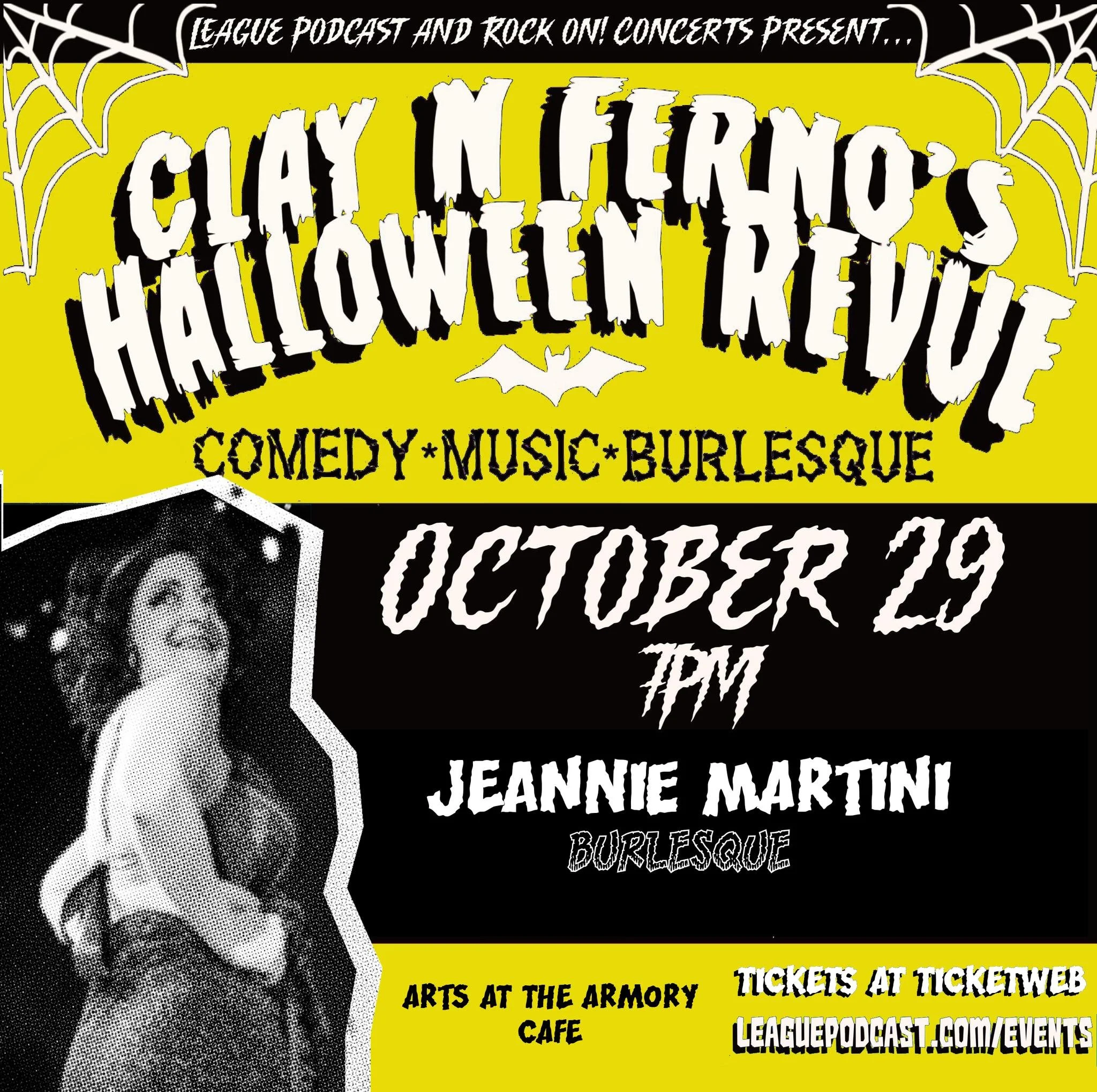 We're Shaken AND Stirred! 🍸👙 Celebrate Halloween with Jeannie Martini (@jeannie.martini) at Clay N. Ferno's Halloween Revue (@claynferno) at Arts at the Armory Cafe (@artsatthearmory) on Thursday, October 29th! Open your eyes for this! Early Bird t