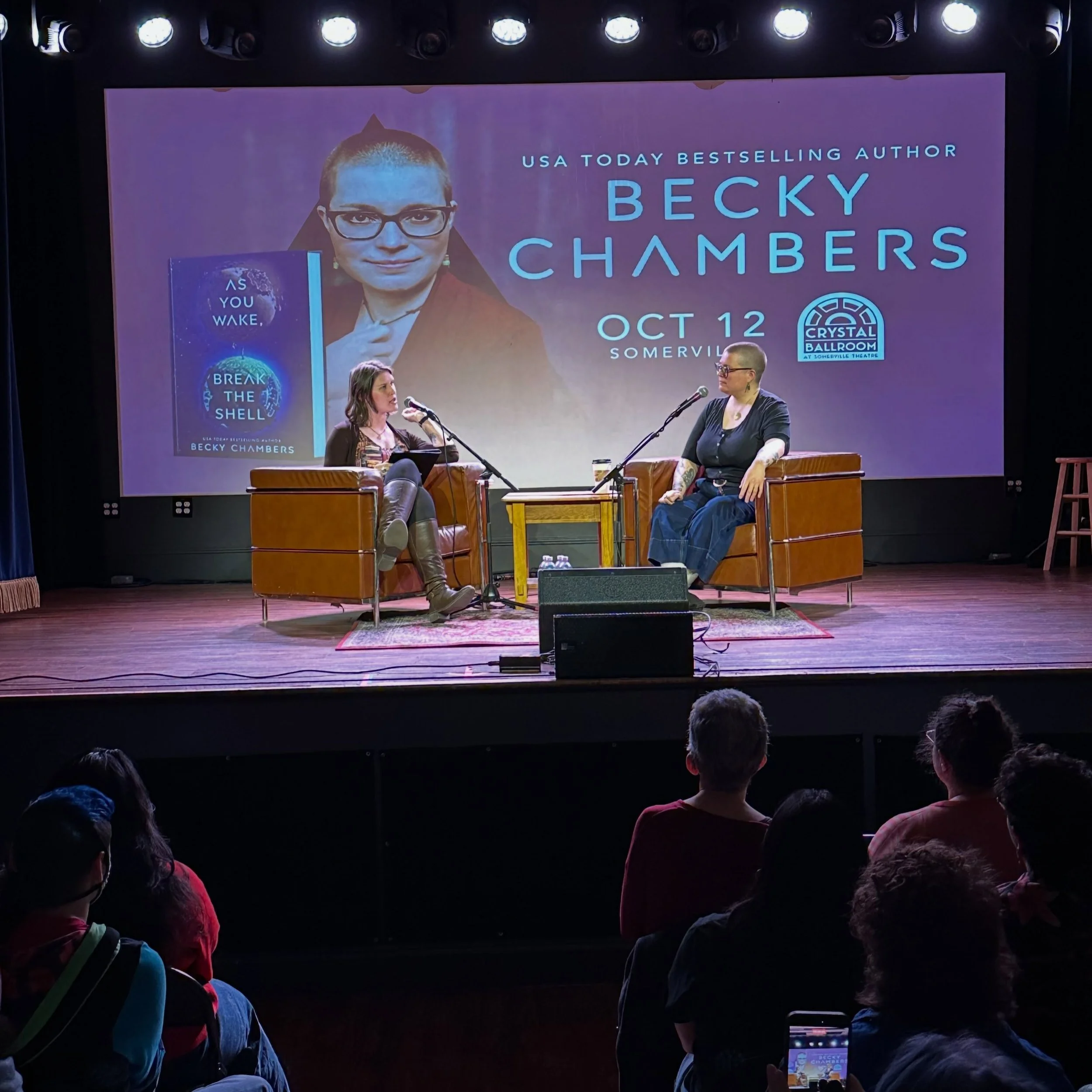 Sold out with Becky Chambers and moderator @luna_mcnamara_writer at @crystalballroomsomerville for her latest work the upcoming novel As You Wake, Break the Shell, the first in a new duology out today! For @brooklinebooksmith and @bbpshows.