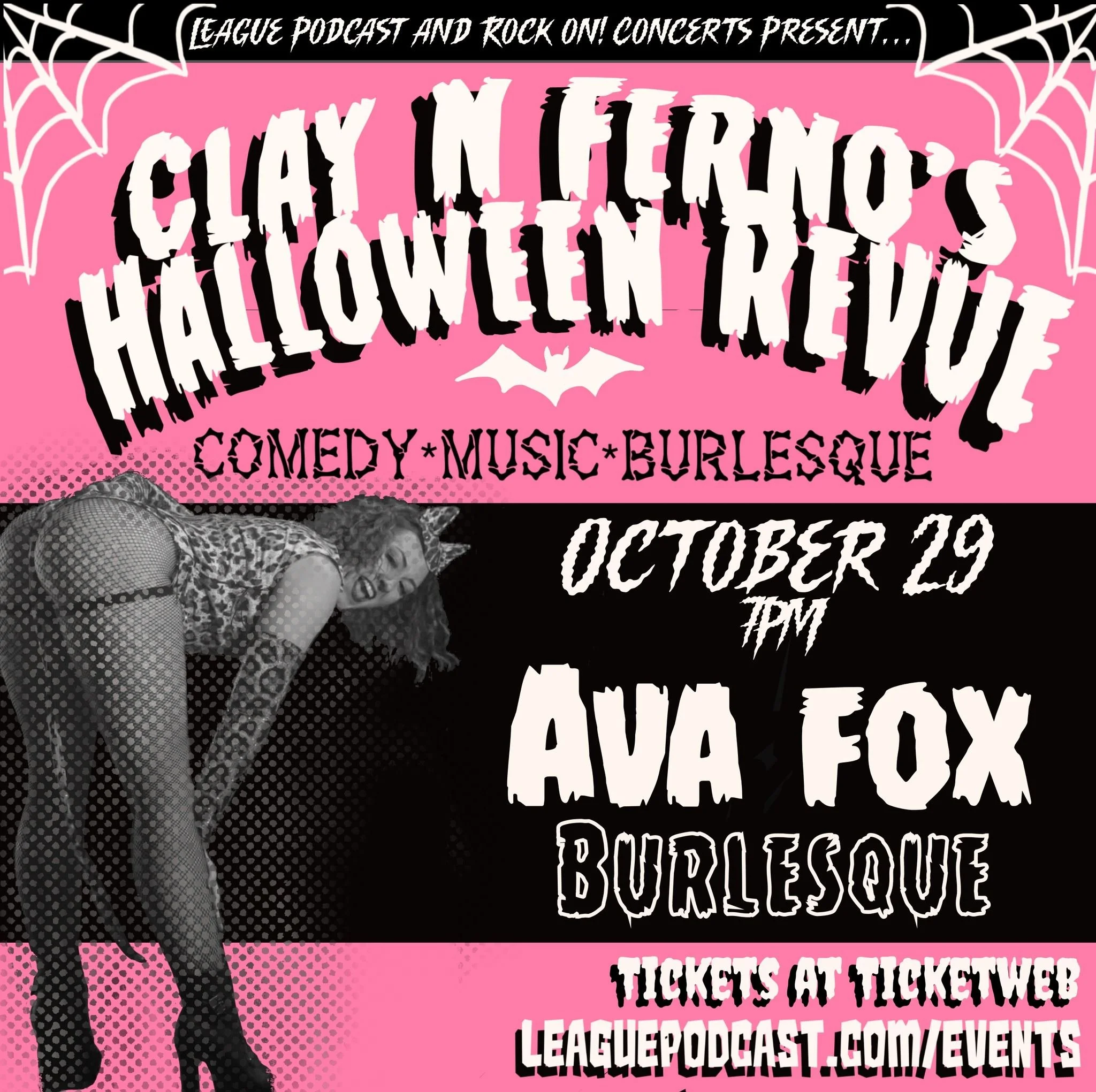 🦊 AVA FOX at CLAY N. FERNO&rsquo;S COMEDY AND MUSIC HALLOWEEN REVUE! 🎃

Burlesque! Comedy! Magic! And more!

Thursday, October 29 at 7 PM
Arts at the Armory Cafe, Somerville

🎟️ Tickets: leaguepodcast.com/events

@avafoxburlesque