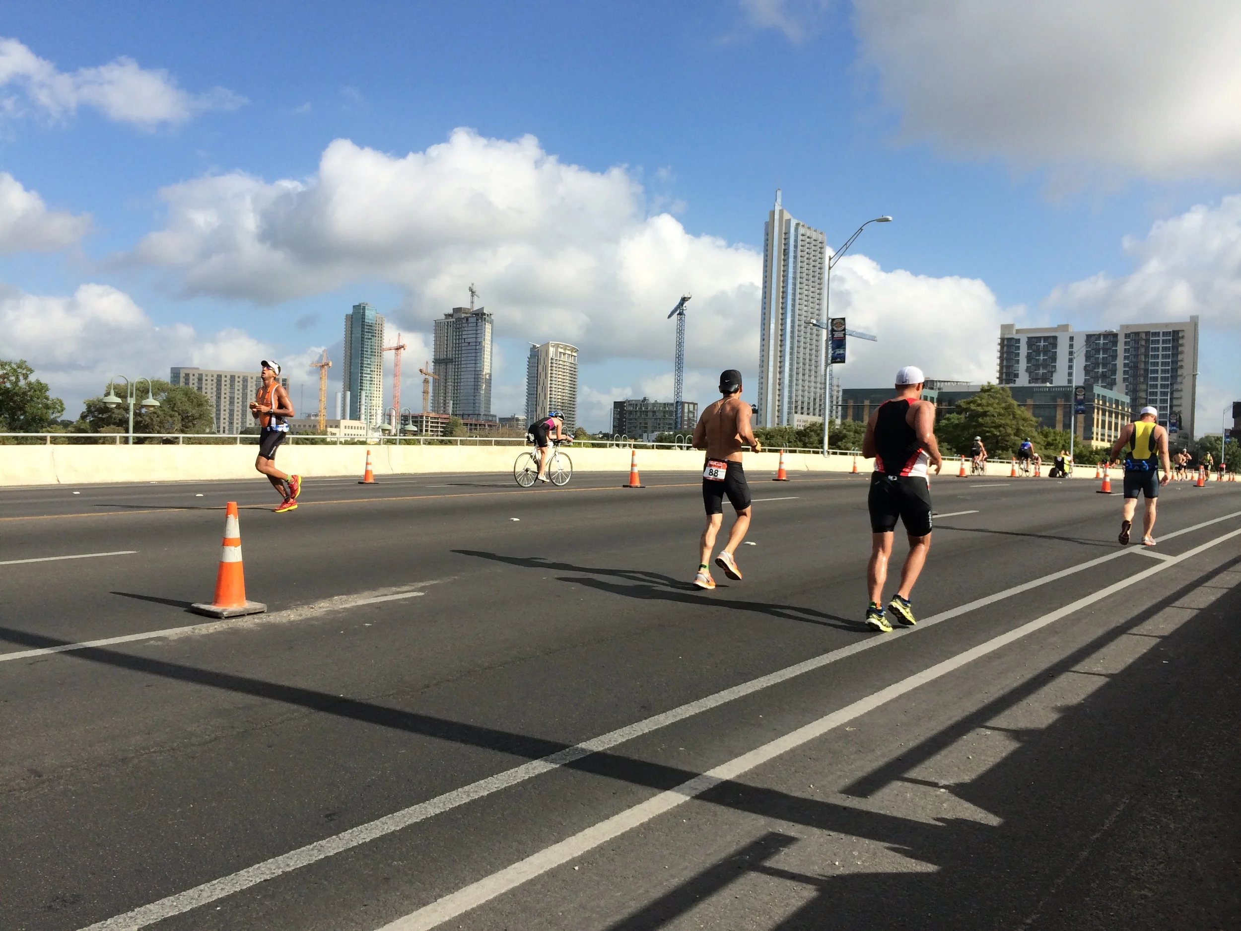 Runners in both directions and bikers at the back.