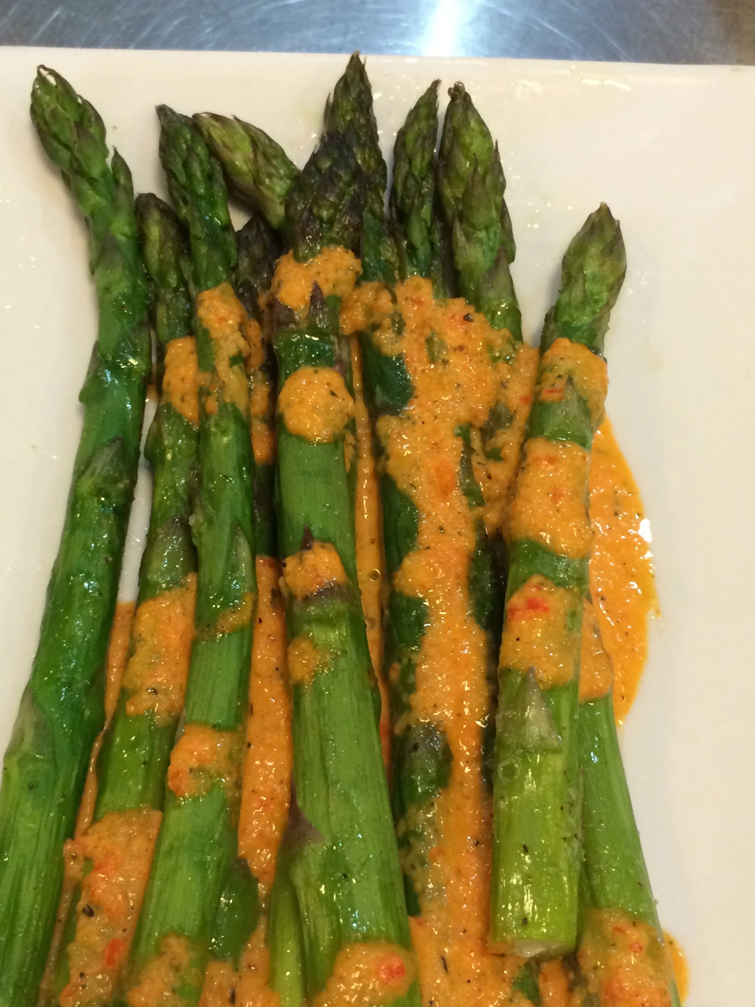 Asparagus with Roasted Red Pepper Coulis