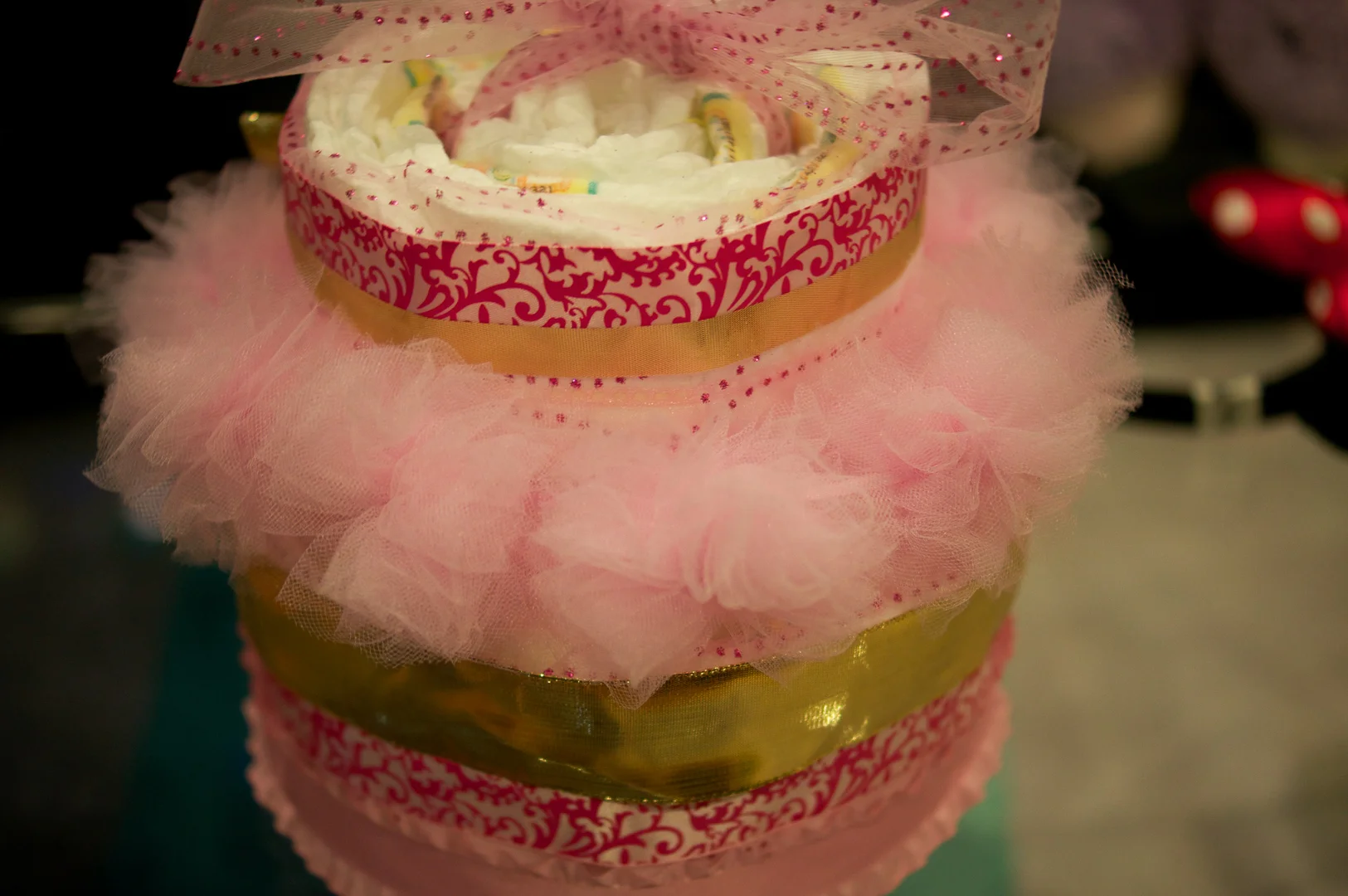 I topped the cake with a bow I made from extra mesh tulle. 