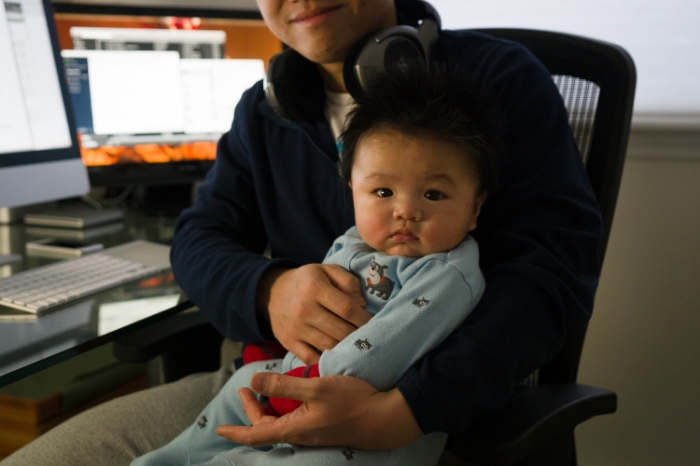 J. working from home with Phil on his lap.