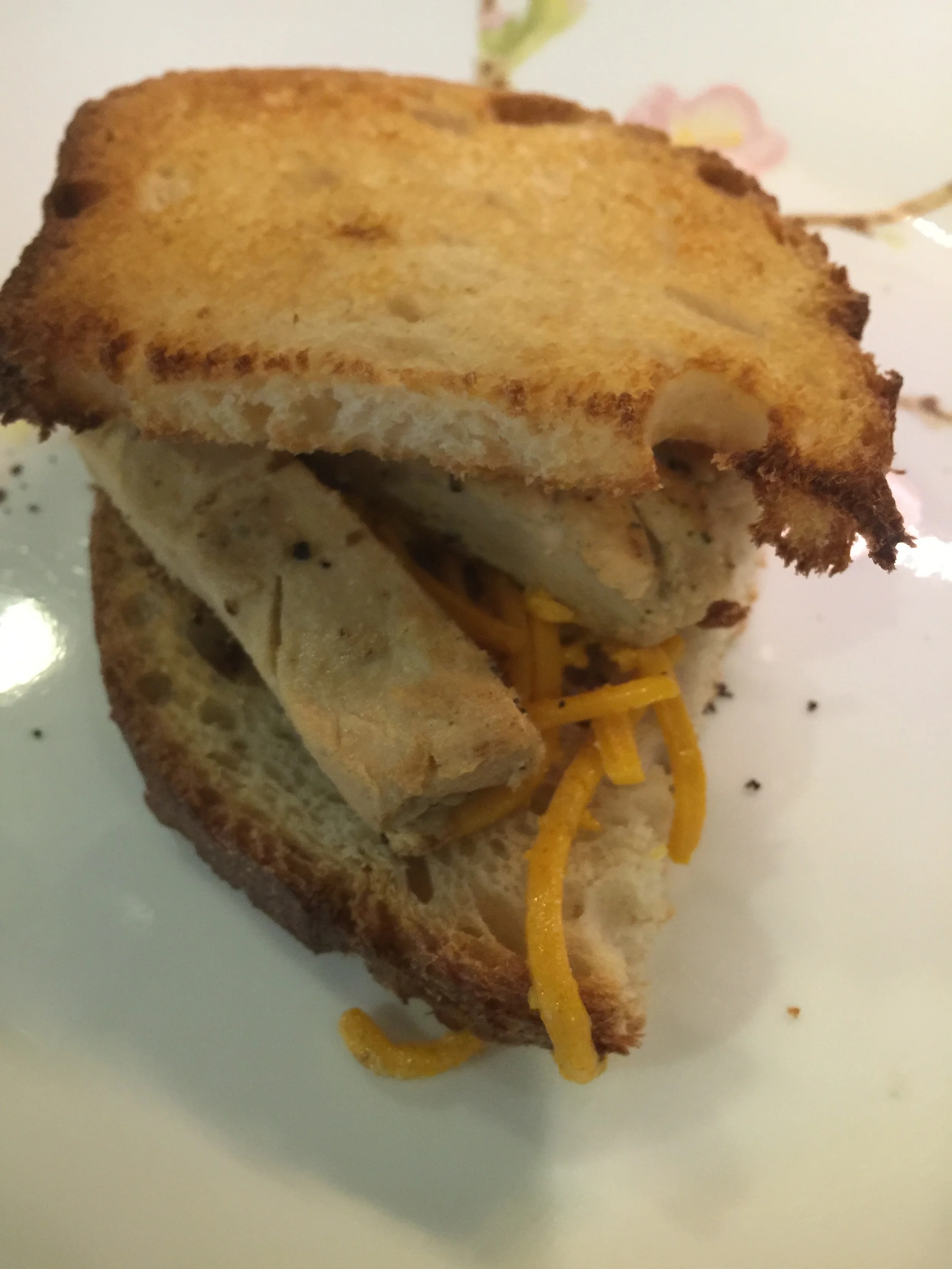 Grilled Beyond chicken Strip and daiya Cheese sandwich