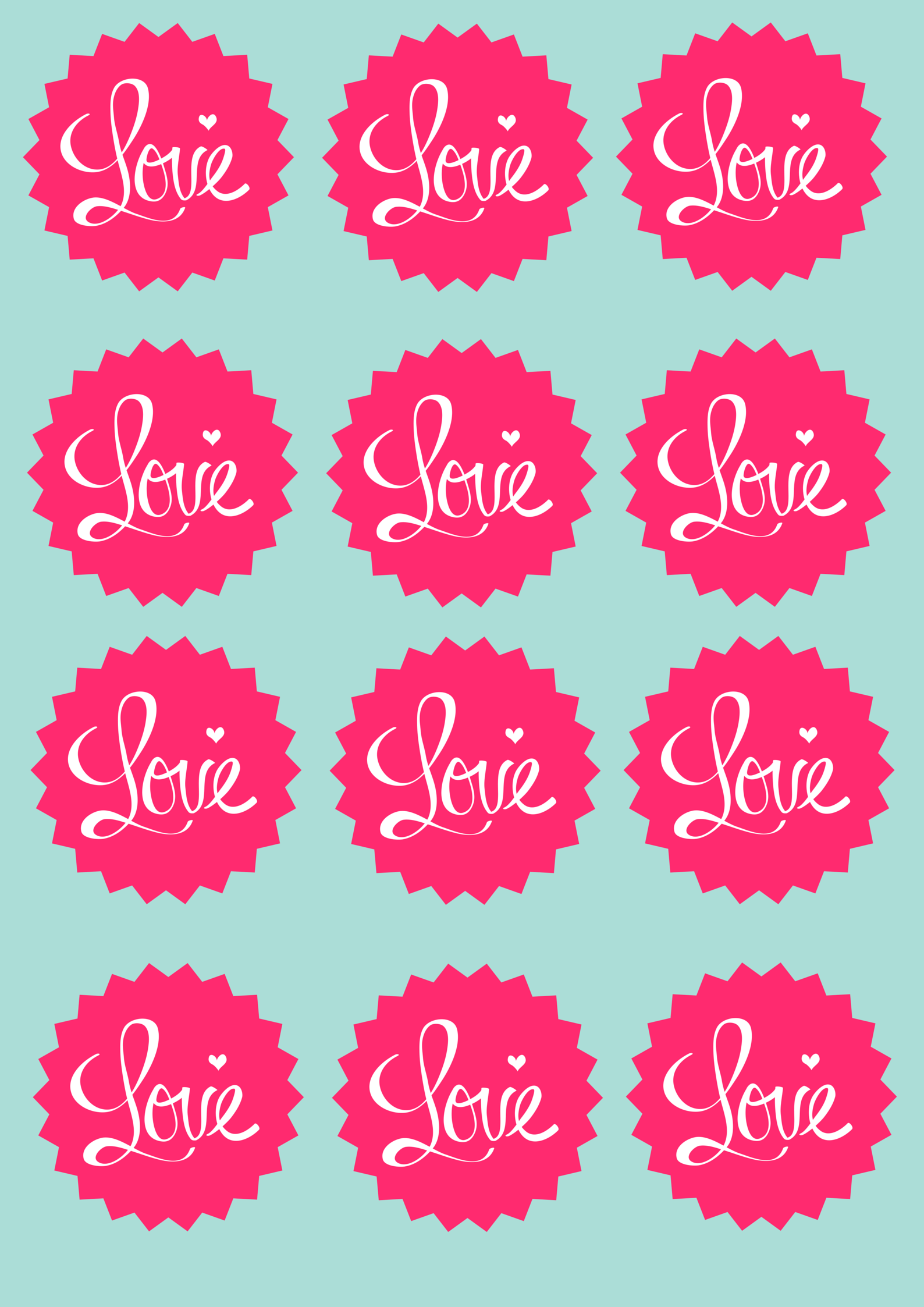 LOVE Stickers that can be used as bottle labels or cupcake toppers