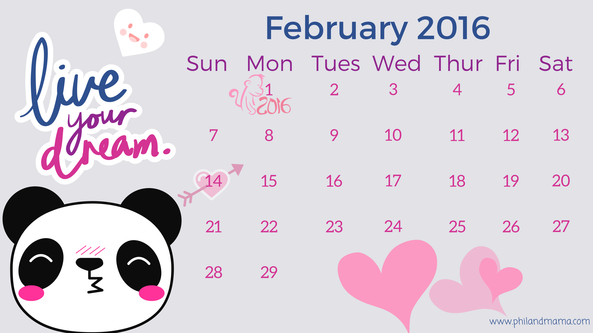 February 2016 Panda Calendar