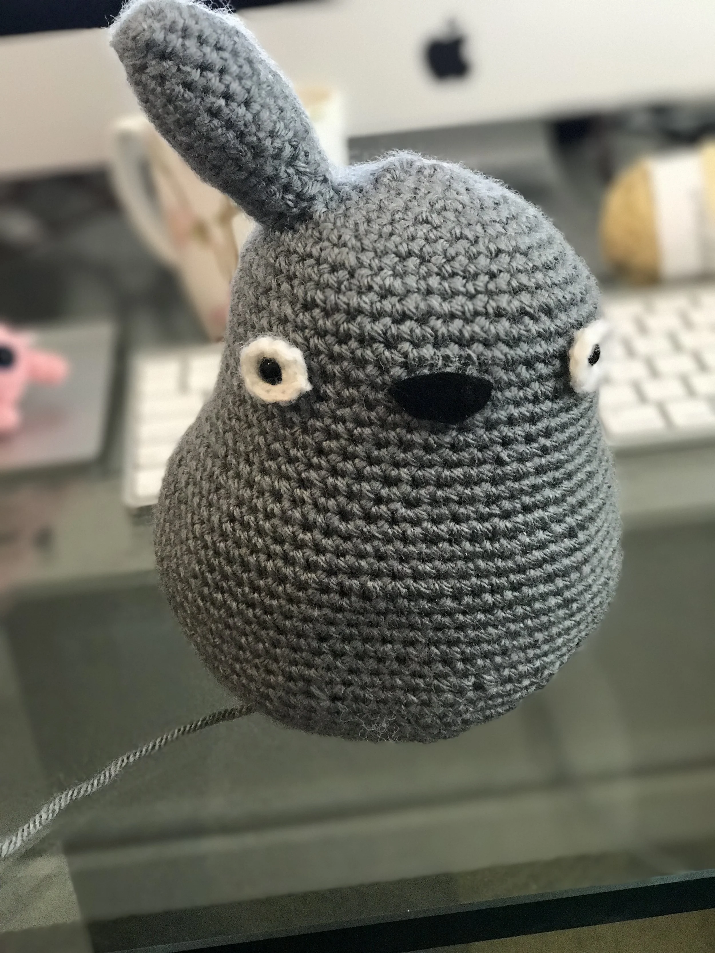 Work in progress amigurumi totoro. he's going to have a backpack, and a leaf on his head. Maybe a scarf... 