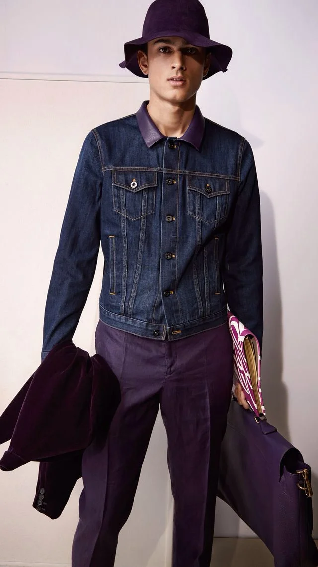 DENIM JACKET WITH LEATHER COLLAR