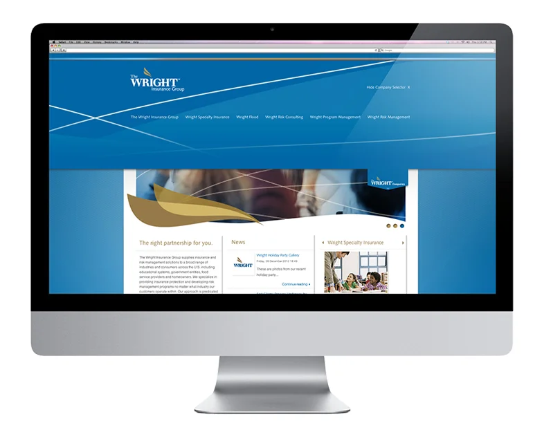  A drop down menu allows the user to easily navigate between each of the six responsive sites within the Wright Insurance Group family, including the parent company site.&nbsp; 