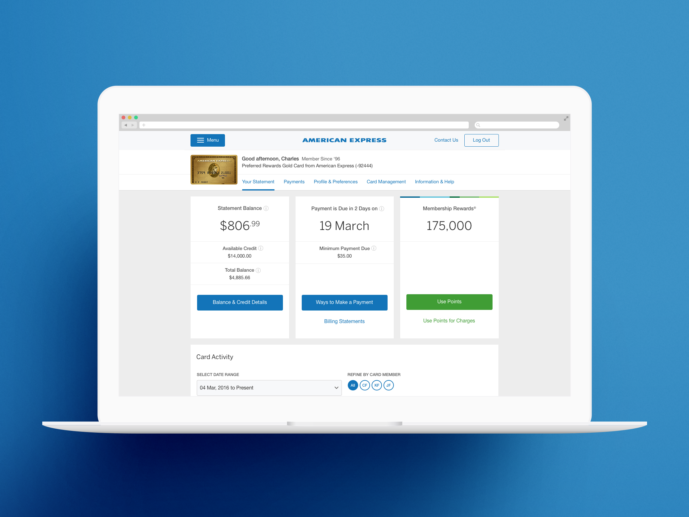 Amex Desktop redesign using the Design Language System.