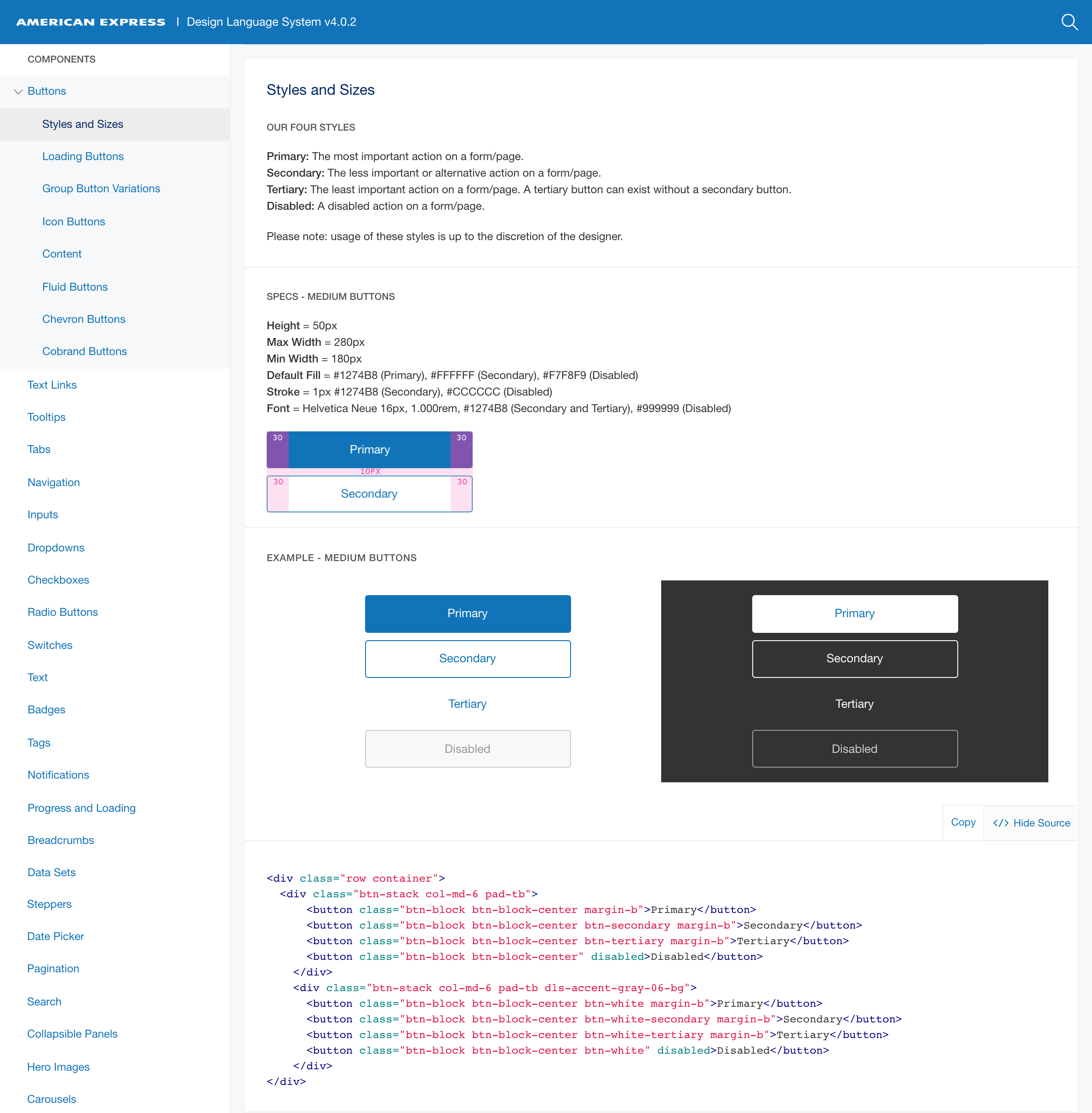 &nbsp; Example of buttons components.