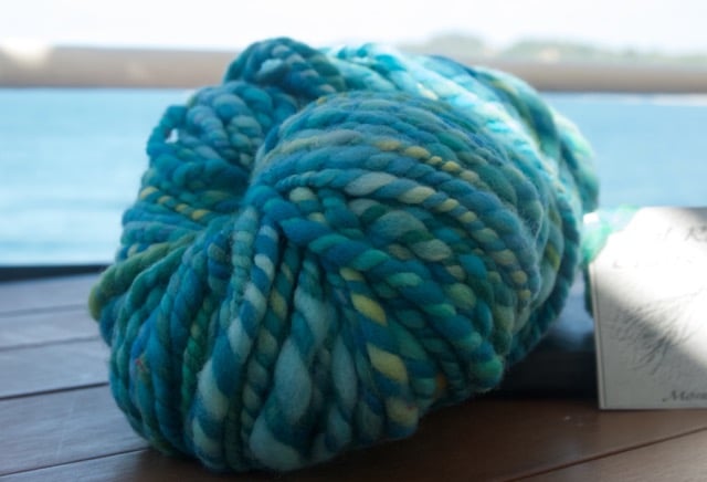 The gift yarn in question, looking quite lovely against the backdrop of Manuel Antonio beach, Costa Rica. I didn't really how tropical the color way was until I started photographing it with palm trees in the background. 