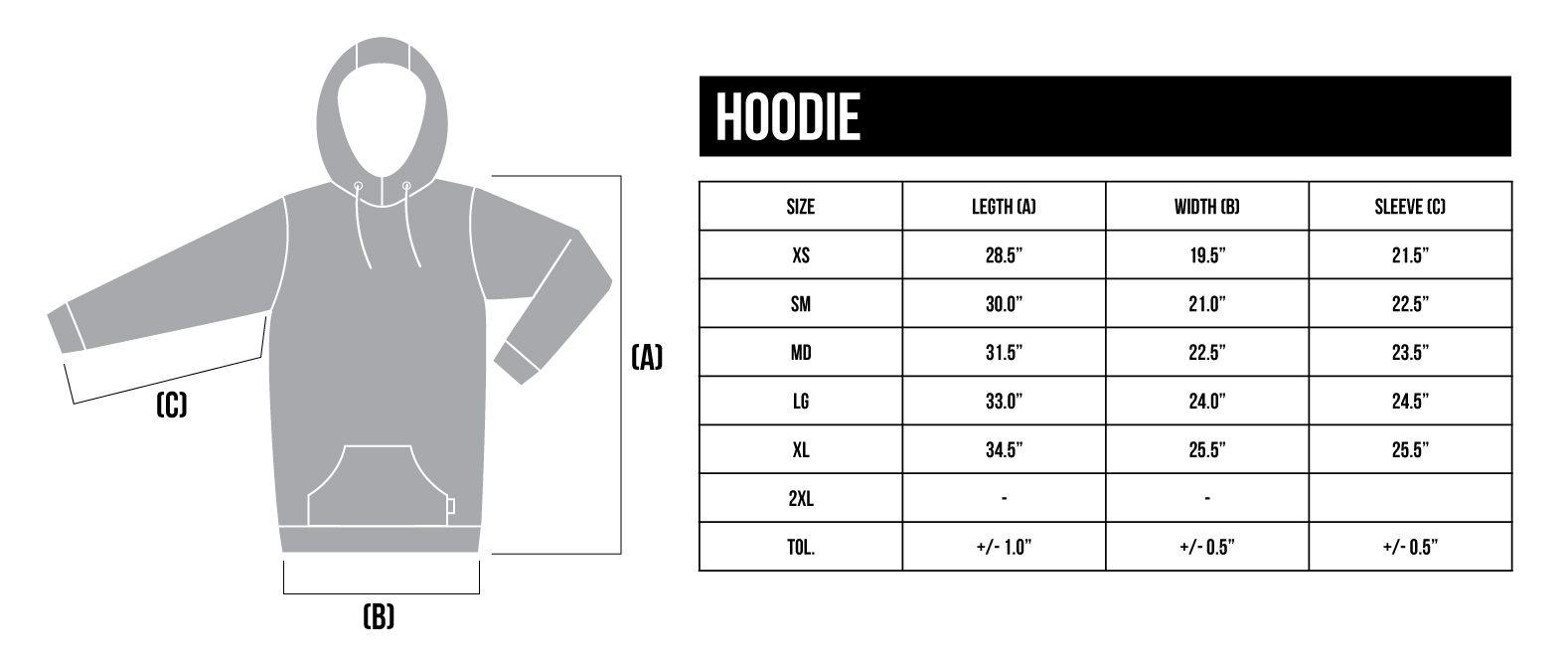Us men's hoodie size chart sale