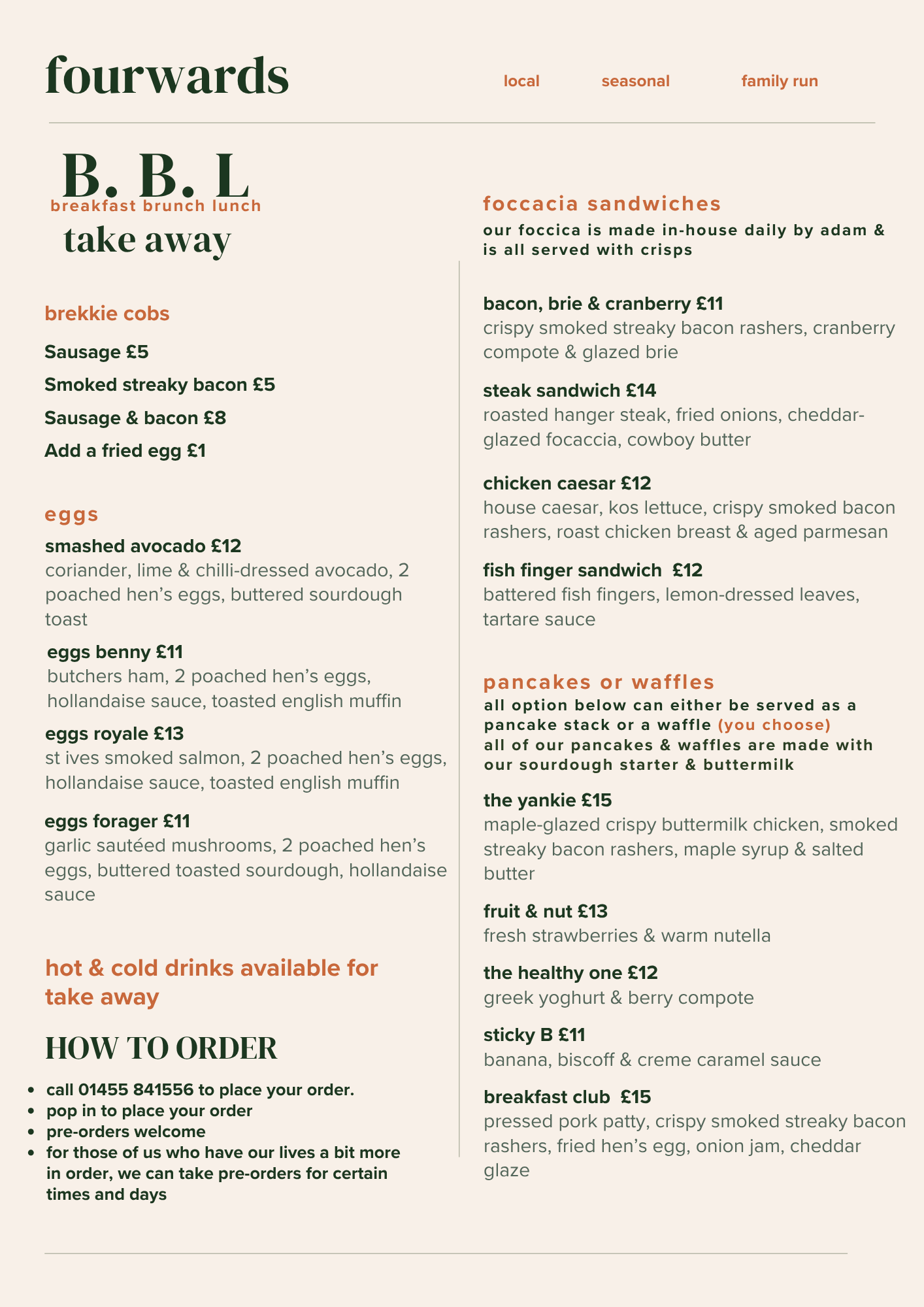 Available for takeaway only 

BBL - Breakfast Brunch and Lunch

Available from 9:30am - 2pm every Thursday to Saturday 