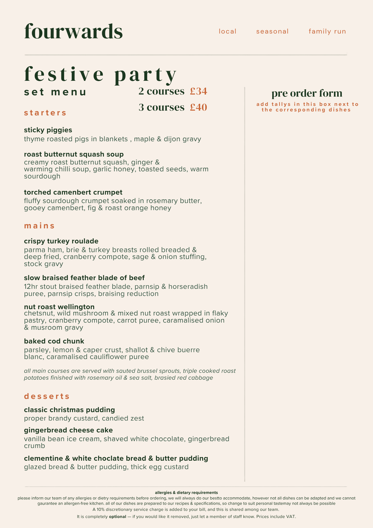 Available for Lunch and Dinner service from 26.11.26 until 27.12.26

Groups of 6+ must dine from this menu and pre-order 1 week in advance.

Tables of under 6, other menus are available and no pre-order is required.