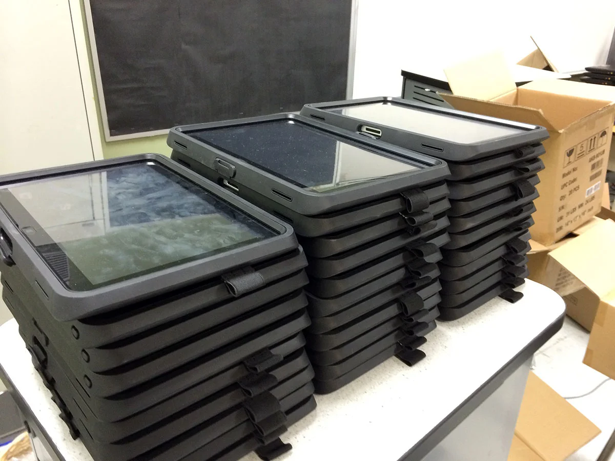 Stacked and ready tablets ready to replace books in student backpacks