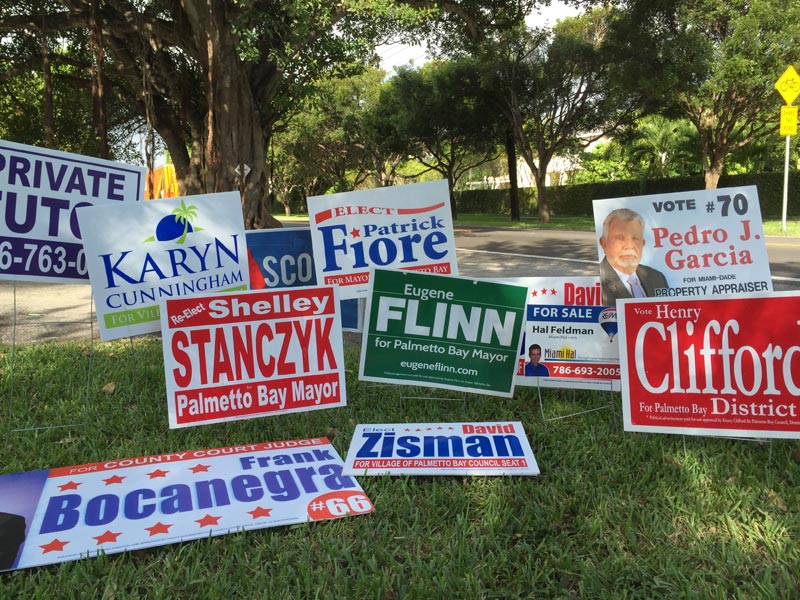Outside polling location the day following the election... my sign was placed temporarily among them for comparison.
