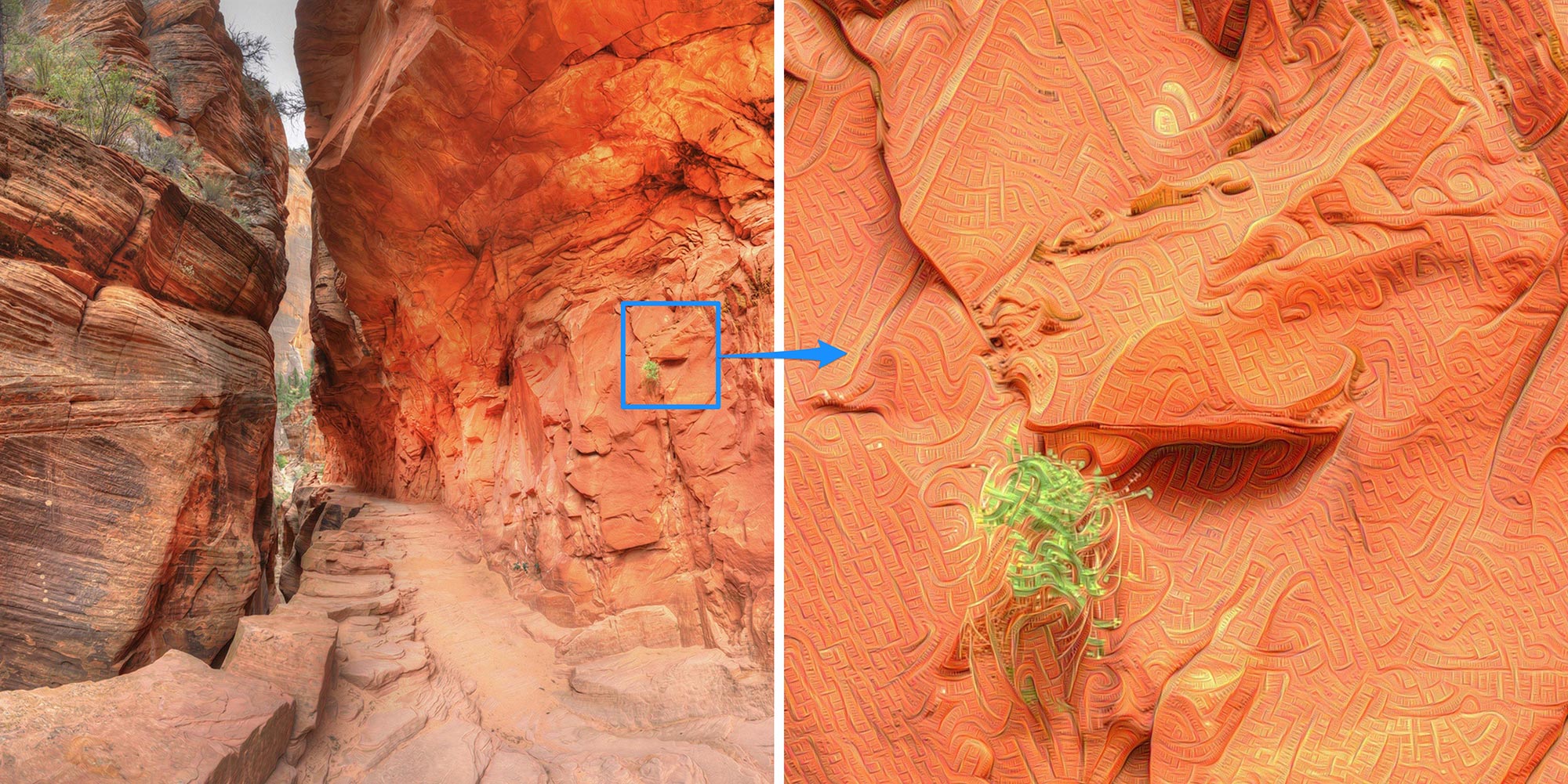 The rocks look carved, but it is all Deep Dream