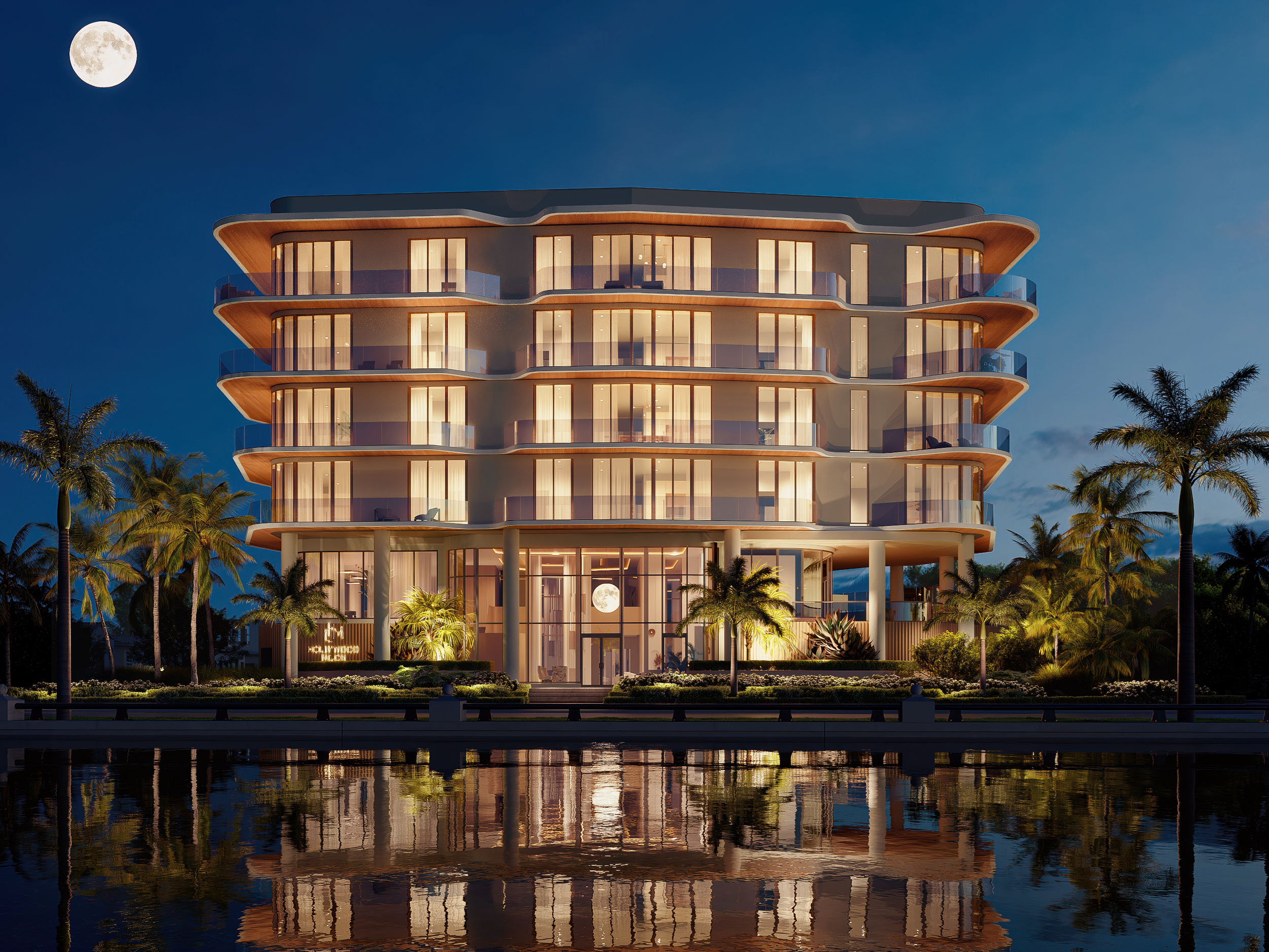 Night view of the front face of Hollywood Moon