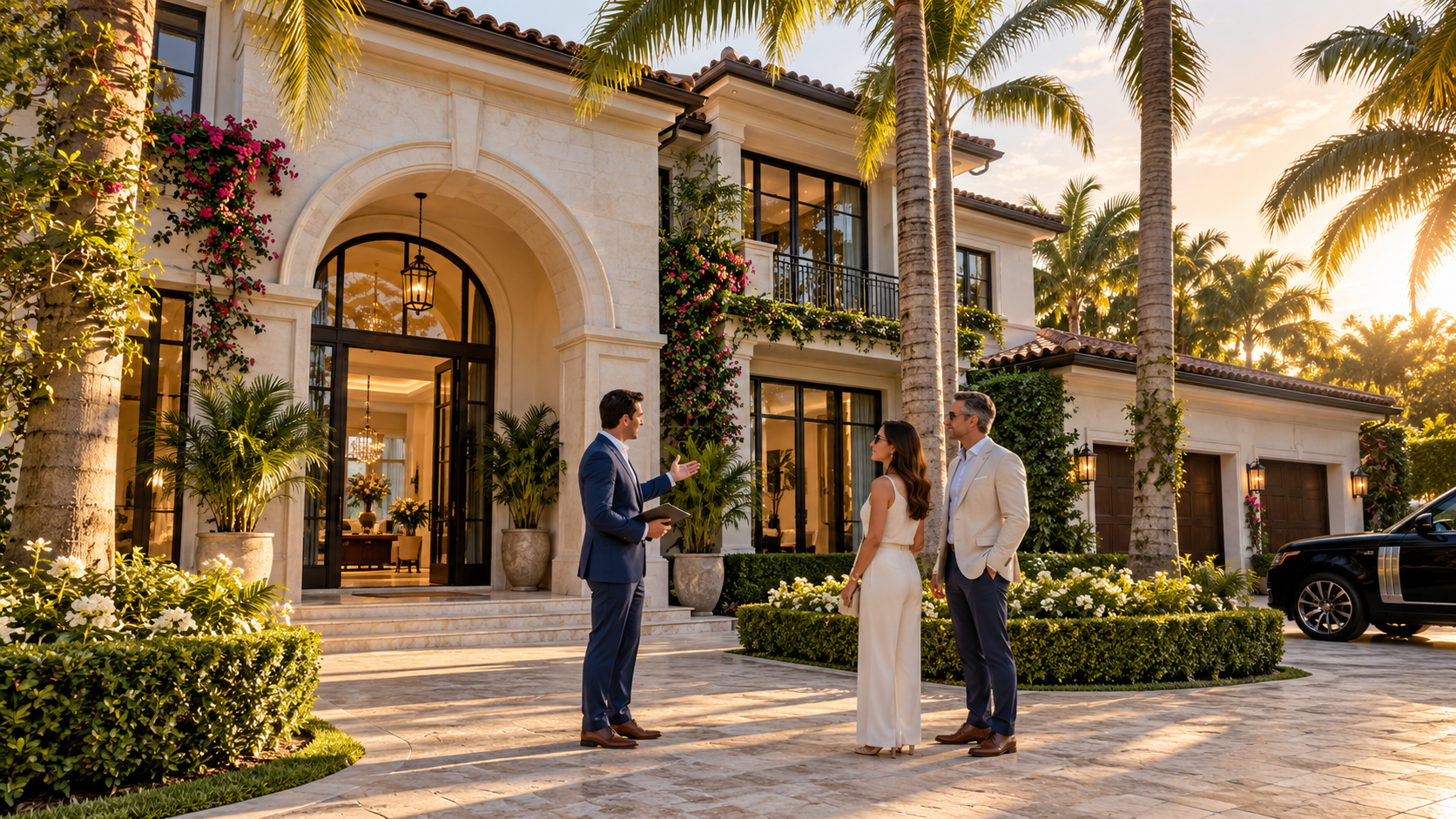 Agent Hal showing a mansion home to a prospective couple