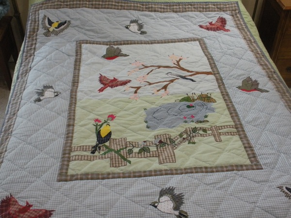 Birds in Garden Lap Quilt Wall Hanging from Bluebird Gardens USA