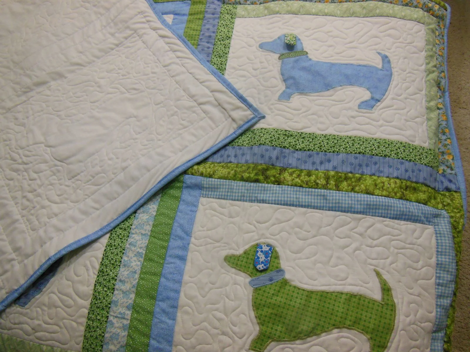 Blue Green Dachshund Dogs Lap Quilt from Bluebird Gardens USA