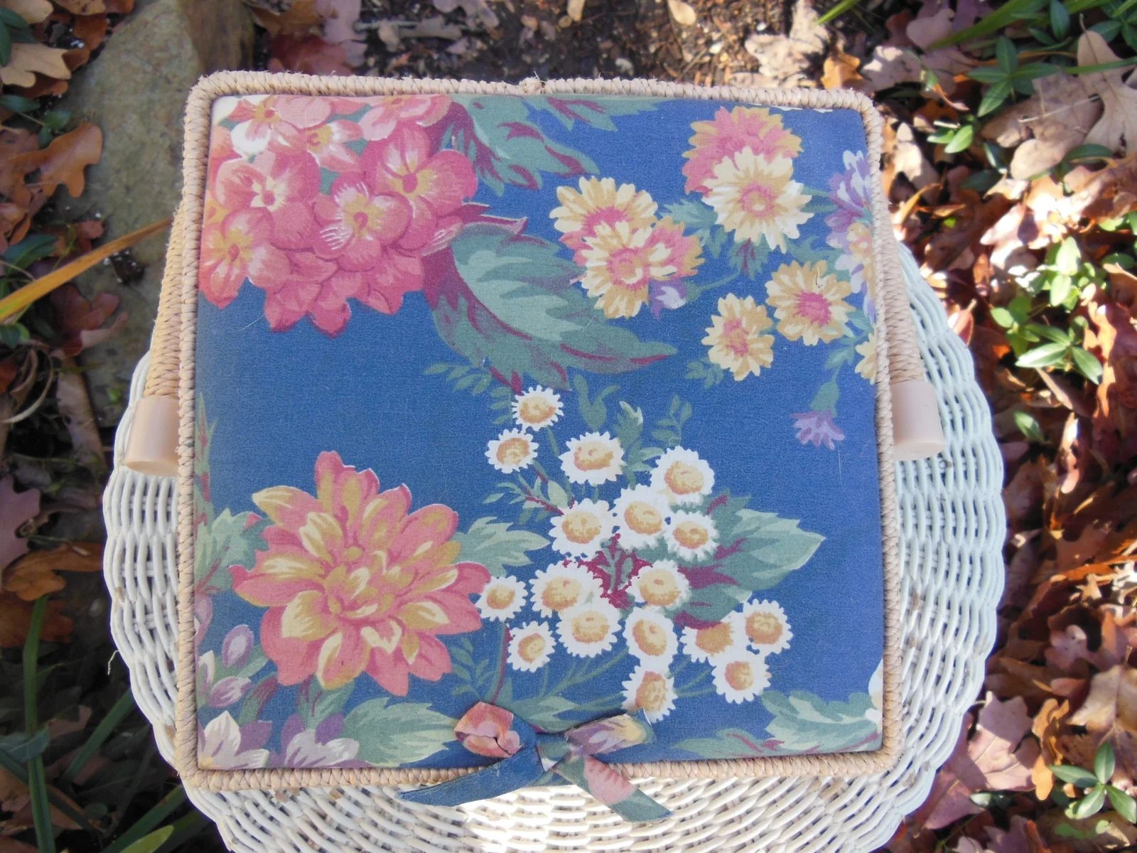 blue floral sewing basket