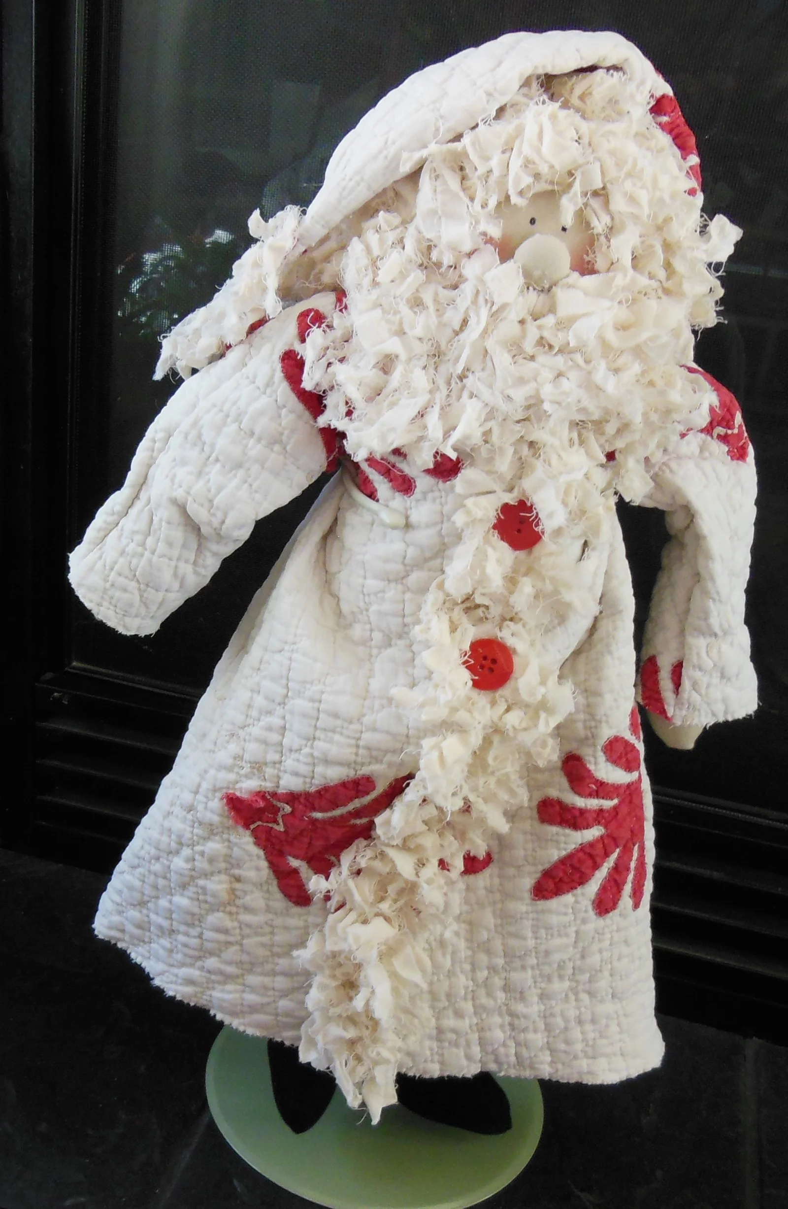 Red and White Feather Quilt Santa doll from Bluebird Gardens USA