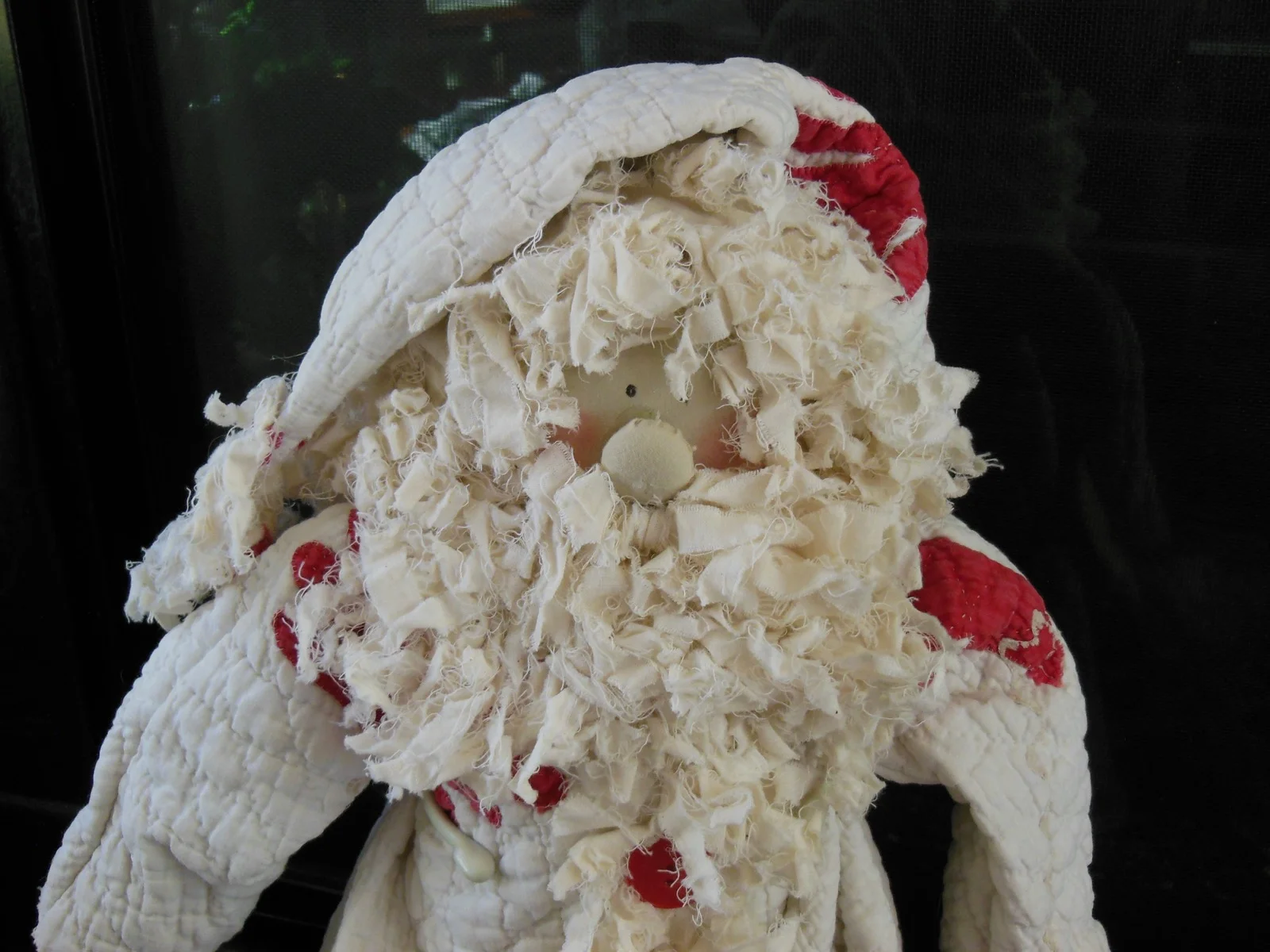 Red and White Feather Quilt Santa doll from Bluebird Gardens USA