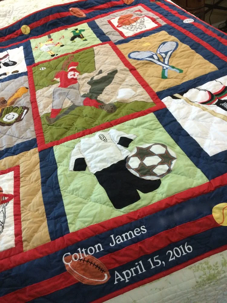 Personalized Sports Lap Quilt Wall Hanging from Bluebird Gardens USA
