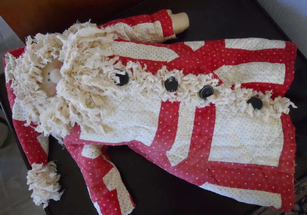 Red White Old Quilt Santa doll from Bluebird Gardens USA