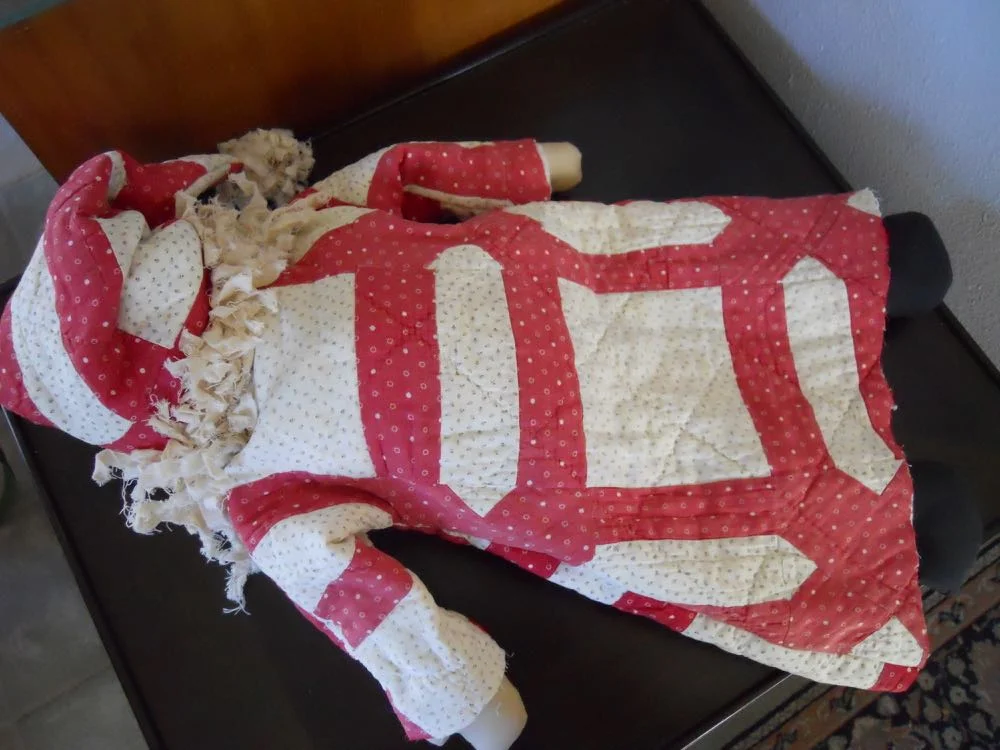 Red White Old Quilt Santa doll from Bluebird Gardens USA