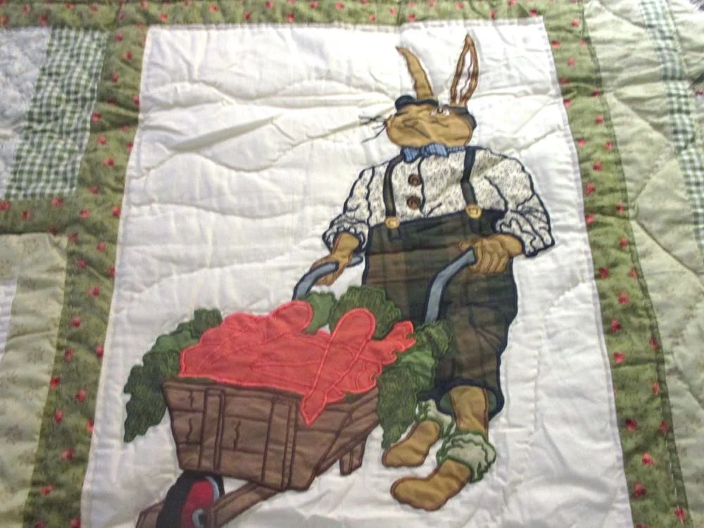 Rabbits in Garden Lap Quilt Wall Hanging from Bluebird Gardens USA