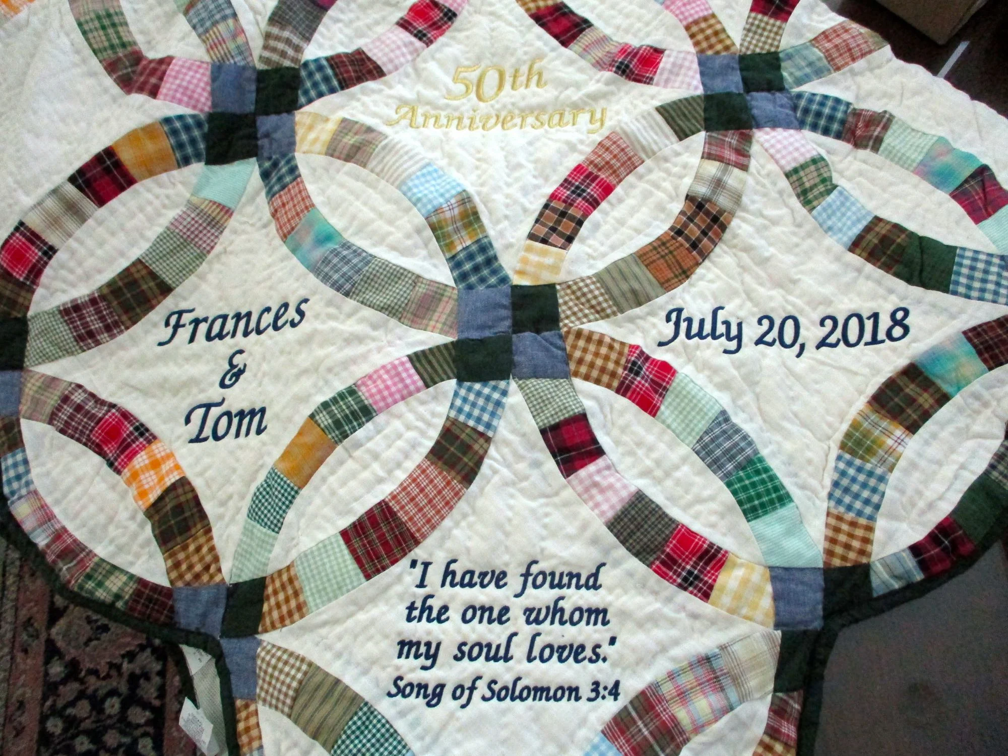 Personalized country wedding ring throw wall hanging from Bluebird Gardens USA