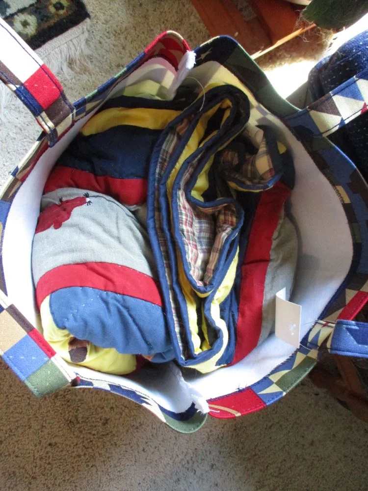 Welcome Home bag with lap quilt from Bluebird Gardens USA