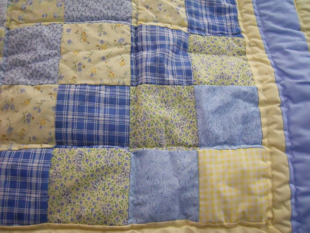 Yellow Blue Blocks Baby Quilt Wall Hanging from Bluebird Gardens USA