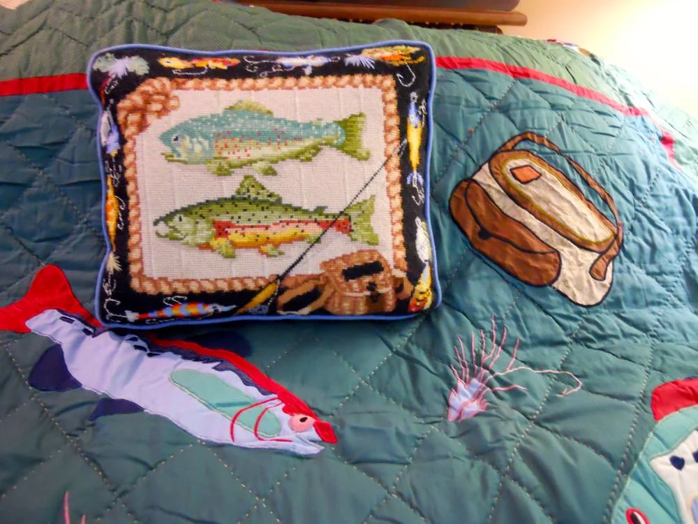 Fishing Twin Quilt and pillow from Bluebird Gardens USA