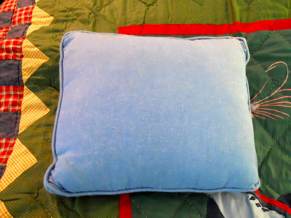 Back of fishing pillow from Bluebird Gardens USA