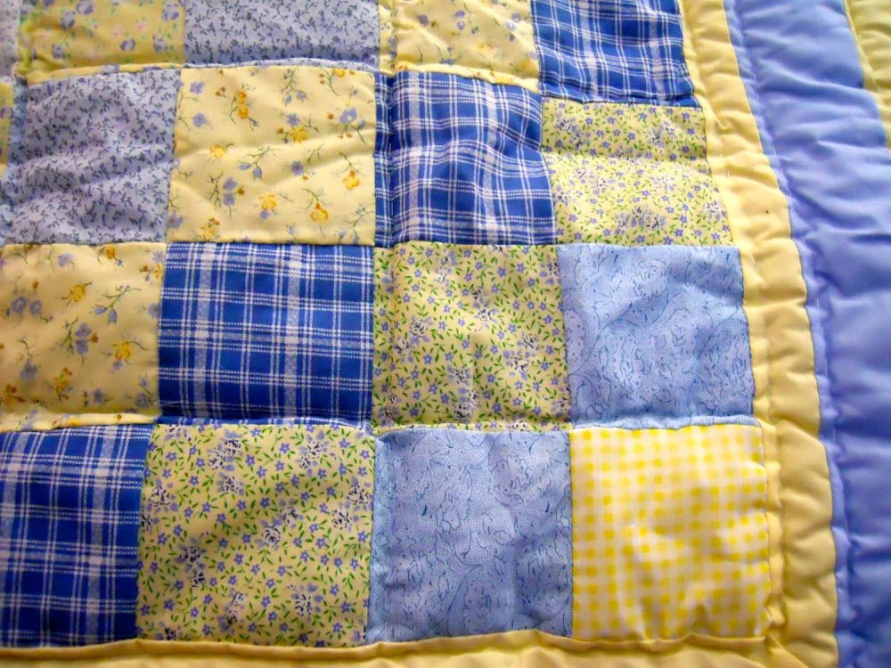 Blue Yellow Ninepatch Lap Quilt Wall Hanging from Bluebird Gardens USA