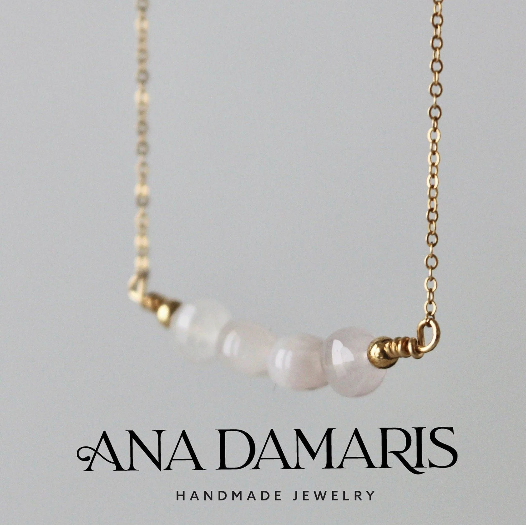 Natural Rose Quartz Round Faceted Coin Bead Chain Necklace, Pink dainty 14k Gold Filled Chain