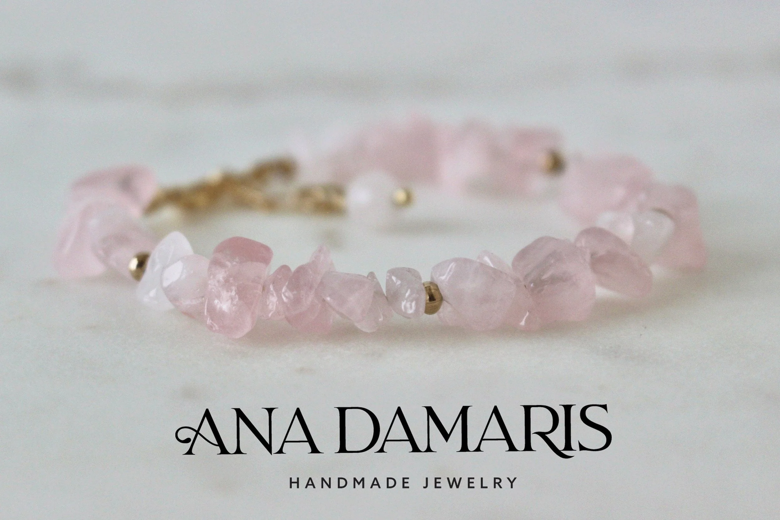 Natural Rose Quartz chip bead adjustable bracelet, 14k Gold filled chain, Dainty, Pink