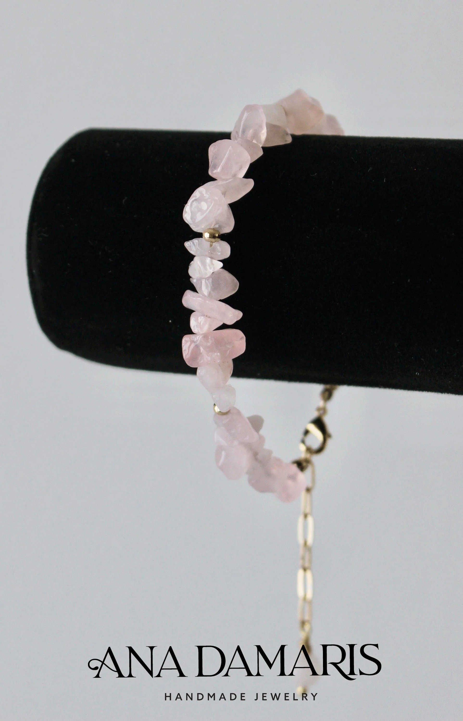 Natural Rose Quartz chip bead adjustable bracelet, 14k Gold filled chain, Dainty, Pink