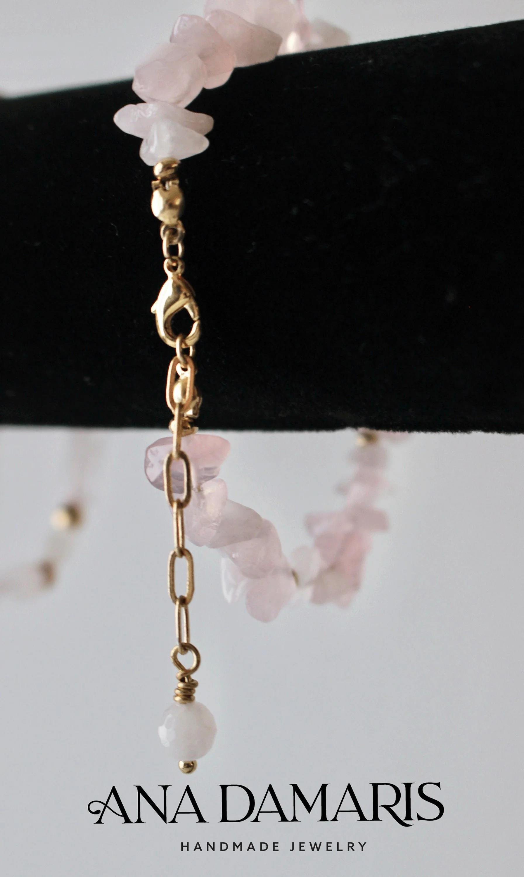 Natural Rose Quartz chip bead adjustable bracelet, 14k Gold filled chain, Dainty, Pink